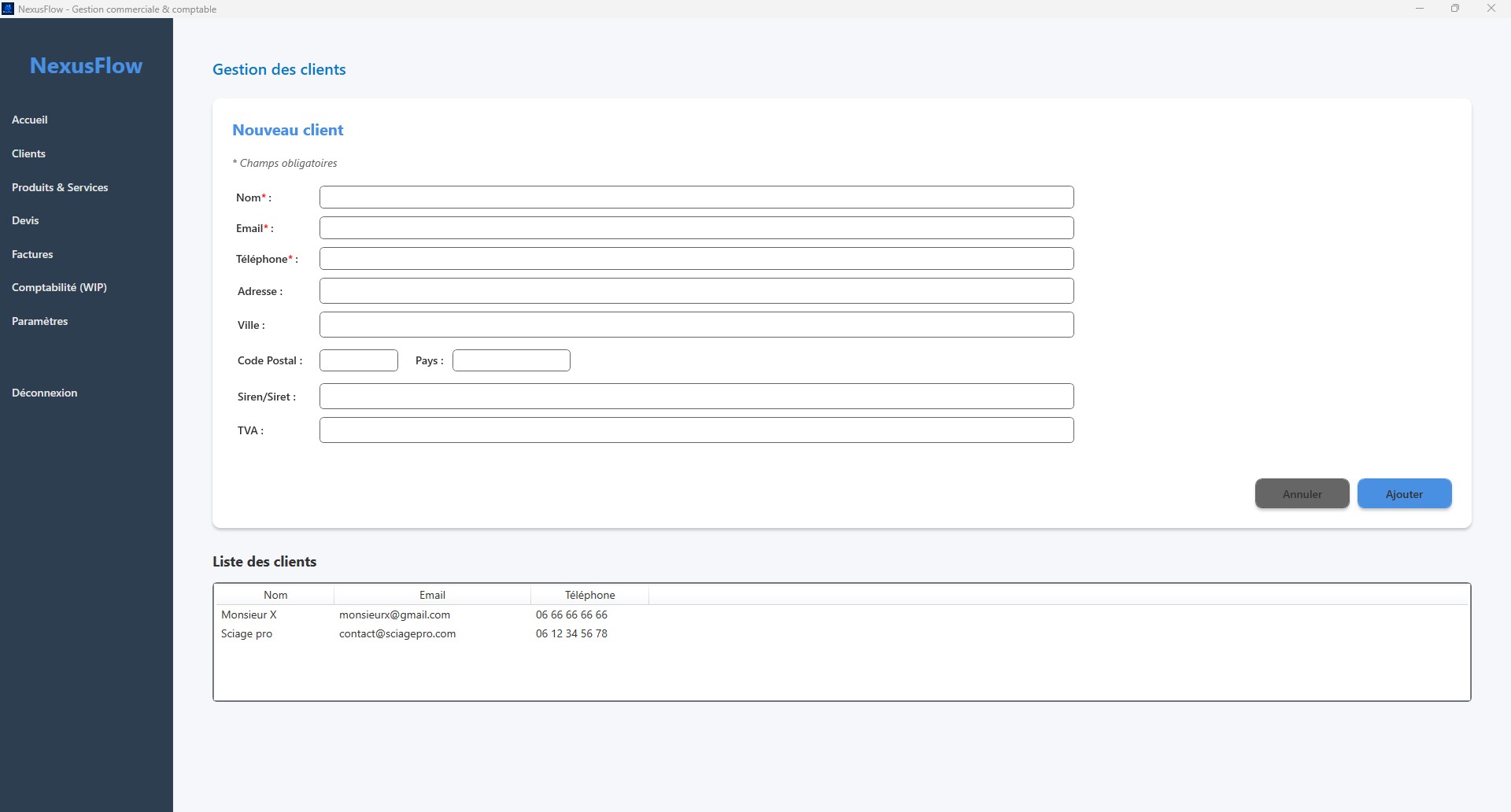 NexusFlow Gestion des Clients