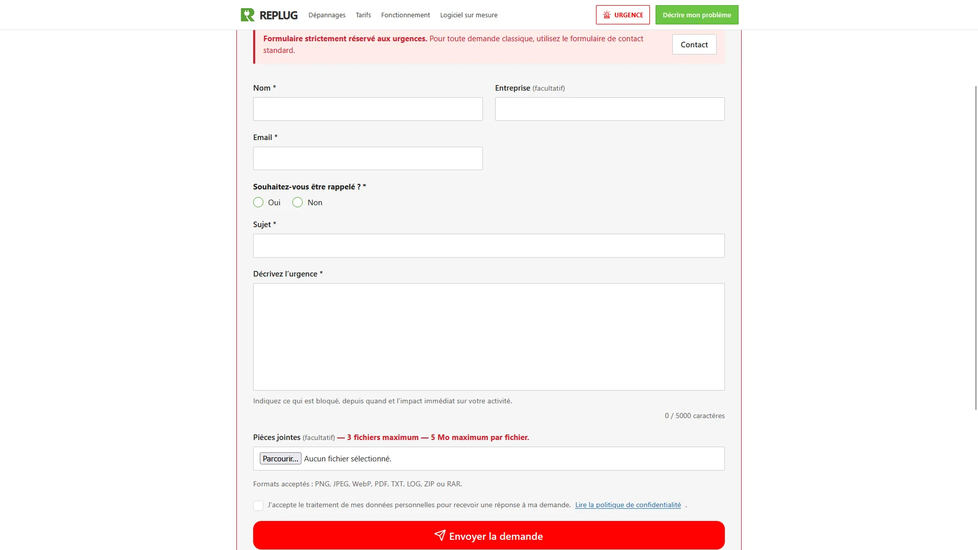 Replug — Formulaire de contact d’urgence